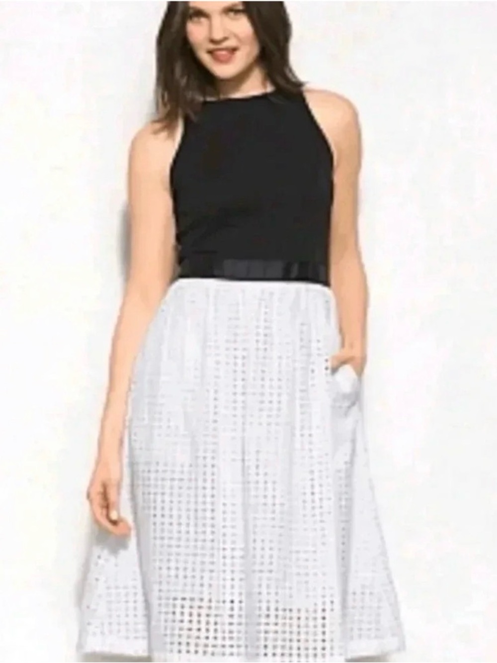 MIXT by Heidi Wiesel Black and White Eyelet Sleeveless Fit-and-Flare Dress